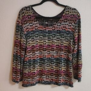 Vibrant Glittery Striped Knit Top L